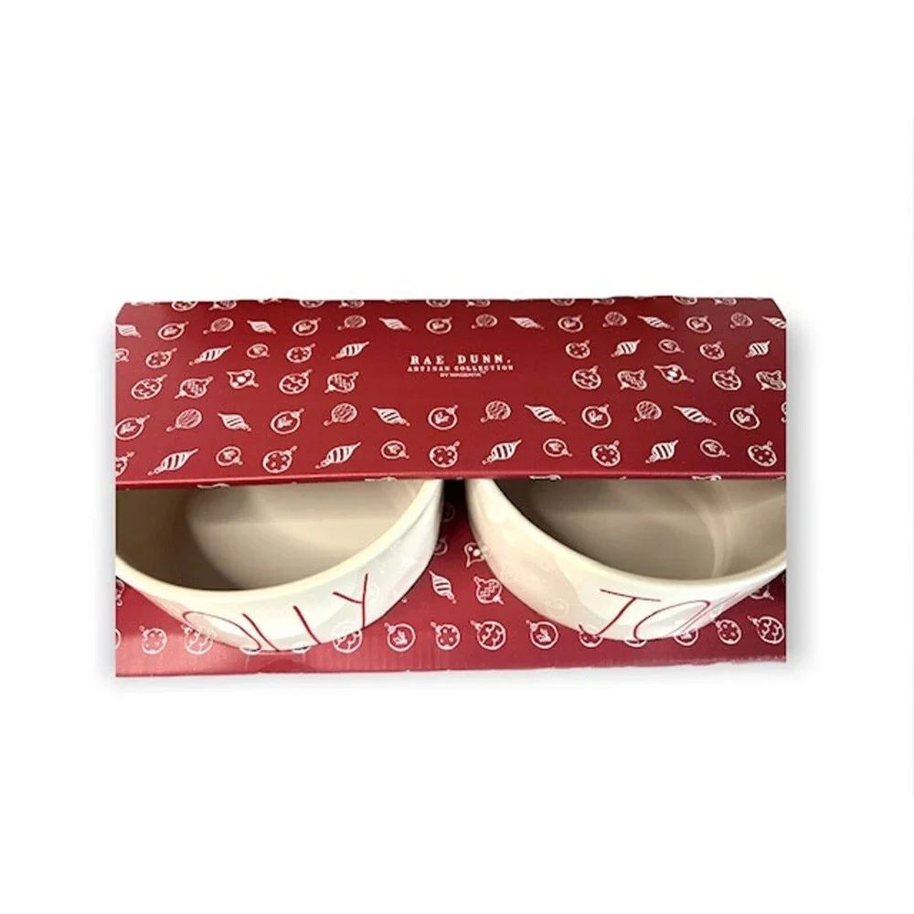 Rae Dunn Holiday Pet Bowls JOLLY & JOY Christmas Multipurpose HTF Red Lettering